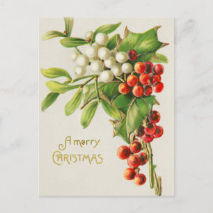 Cartão Postal De Festividades Merry Natal Vintage cherry