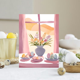 Cartão Postal De Festividades Mesa de Páscoa | Bouquet Floral Aquarela Feito à M