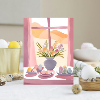 Cartão Postal De Festividades Mesa de Páscoa | Bouquet Floral Aquarela Feito à M