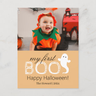 Cartão Postal De Festividades Meu Primeiro Boo! Foto da Família Spooky Cute Hall
