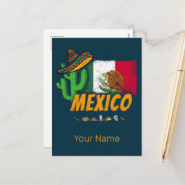 Cartão Postal De Festividades México Vintage Cactus Com Bandeira Sombrero Souven