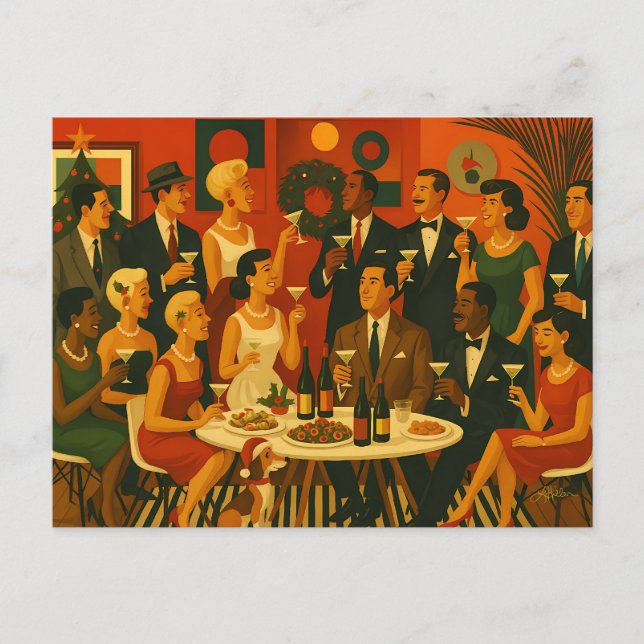 Cartão Postal De Festividades Mid Century Modern Martini Intellectuals Christmas (Frente)