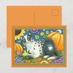 CARTÃO POSTAL DE FESTIVIDADES MILKYWAY, UM GATO MÍSTICO HALLOWEEN, LUA E ESTRELA