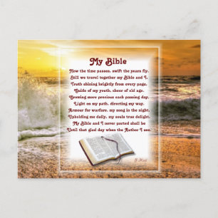 Cartão Postal De Festividades "Minha Bíblia" poema cristão com Sunset Beach