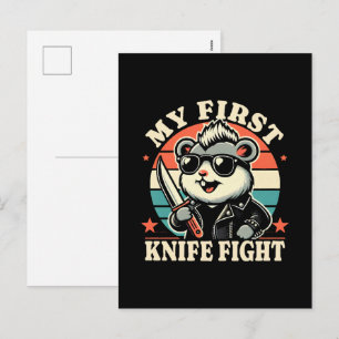 Cartão Postal De Festividades Minha Primeira Briga de Faca - Hamster Legal