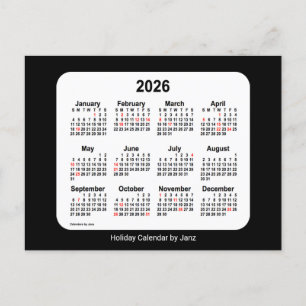 Cartão Postal De Festividades Mini calendário de feriado preto 2026 por Janz