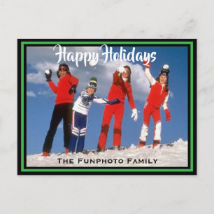 Cartão Postal De Festividades Minimal 1 Foto Feliz Natal Nome da Família Verde