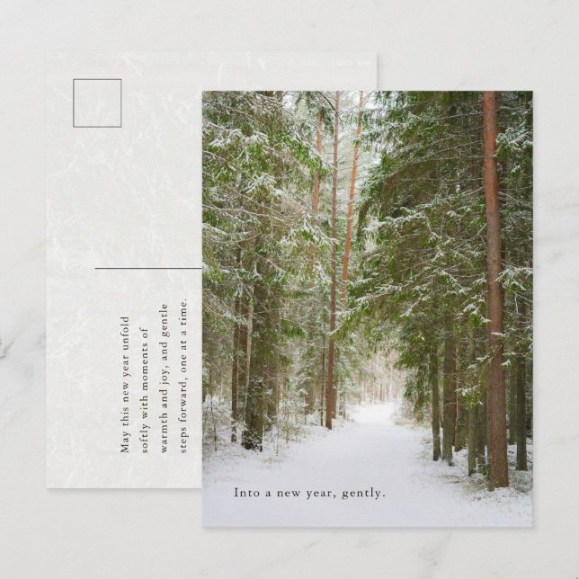 Cartão Postal De Festividades Minimal Winter Forest Path, New Year (Frente/Verso)