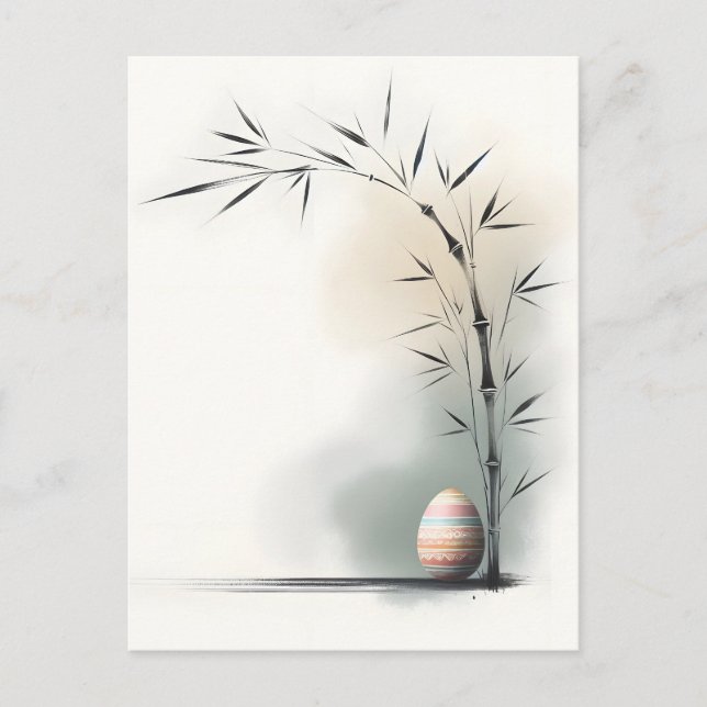 Cartão Postal De Festividades Minimal Zen Spring Bamboo Easter Egg (Frente)
