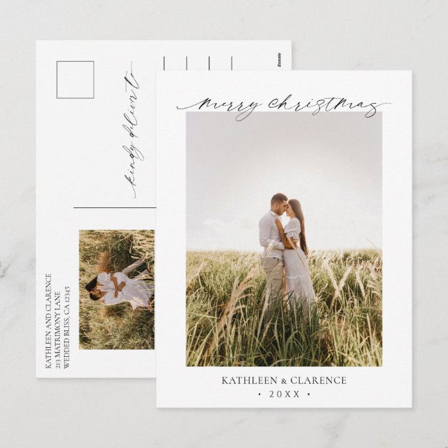 Cartão Postal De Festividades Minimalist Elegant Photo Classic Christmas (Frente/Verso)