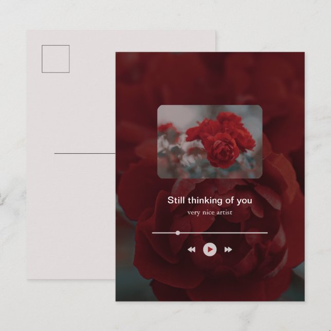 Cartão Postal De Festividades Minimalist Red Music Player Valentine's Day (Frente/Verso)