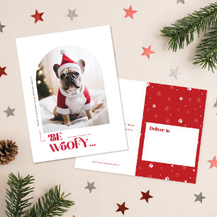 Cartão Postal De Festividades Minimalista Cachorro Engraçado Arco de Natal Foto