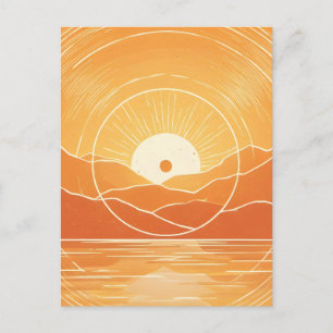 Cartão Postal De Festividades Minimalista Montanha Oceano Retro Pôr do Sol Zen