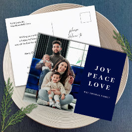 Cartão Postal De Festividades Mínimo de Joy Azul Paz Amor Nome da Família Natal