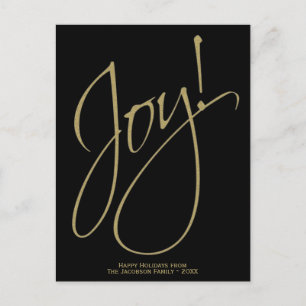 Cartão Postal De Festividades Mínimo Dourado e preto Joy Simples Elegante Único