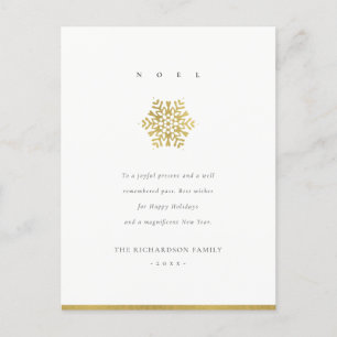 Cartão Postal De Festividades Mínimo Elegante Faux Dourado Floco de Neve Espera