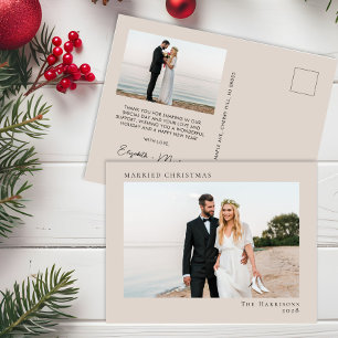 Cartão Postal De Festividades Mínimo Moderno 2 Foto Casada com Taupe de Natal