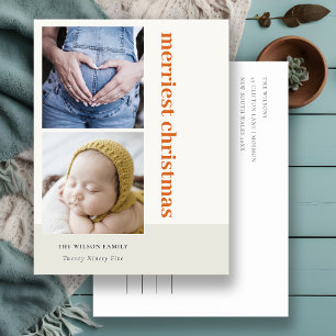 Cartão Postal De Festividades Mínimo Negrito 2 Foto Vermelha Merriest Natal