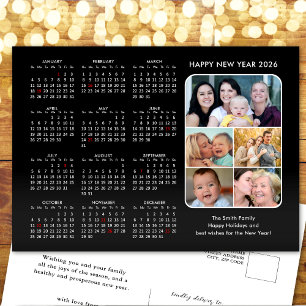 Cartão Postal De Festividades Mínimo Preto Moderno da Família de Calendários 202