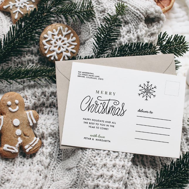 Cartão Postal De Festividades Mínimo Simples Floco de Neve (Criador carregado)