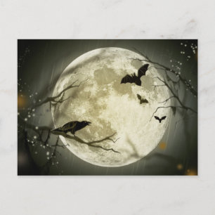 Cartão Postal De Festividades Mistério de feriados de Halloween com lua de conto
