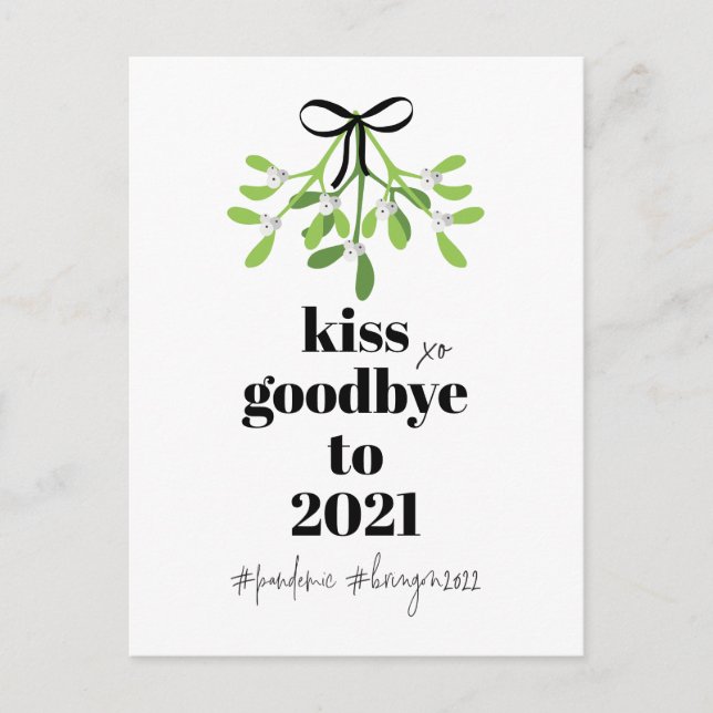 Cartão Postal De Festividades Mistletoe Kiss Adeus a 2021 "Do-Over Funny Humor" (Frente)