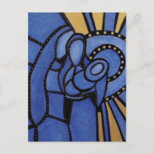 Cartão Postal De Festividades Modern Blue Christmas Nativity Jesus Mary Joseph