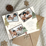 Cartão Postal De Festividades Modern Boho Christmas 3 Photo Collage Pine Trees<br><div class="desc">Saudações aos seus amigos e entes queridos um cheio de férias de paz, alegria e felicidade com este moderno e elegante cartão de saudação de Natal com três lindas fotos da sua família numa colagem invulgar embelezada com pinturas aquáticas pintadas à mão. (As fotos de colocação são de Pexels fotografados...</div>