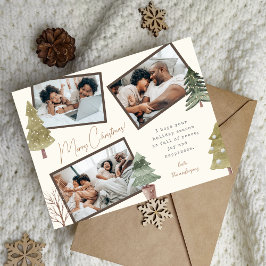 Cartão Postal De Festividades Modern Boho Christmas 3 Photo Collage Pine Trees