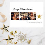 Cartão Postal De Festividades Modern Boho Feliz Natal 3 Colagem de Fotos<br><div class="desc">Este design minimalista, na moda e divertido apresenta três das suas fotografias favoritas em forma quadrada, com uma saudação Feliz de Natal em uma escrita moderna de vô acima e o vosso nome na simples tipografia moderna abaixo. O cartão é decorado por uma estrela falsa de ouro. Seu simples design...</div>
