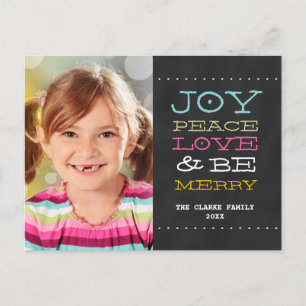 CARTÃO POSTAL DE FESTIVIDADES MODERN CHALKBOARD JOY   PHOTO HOLIDAY POSTCARD