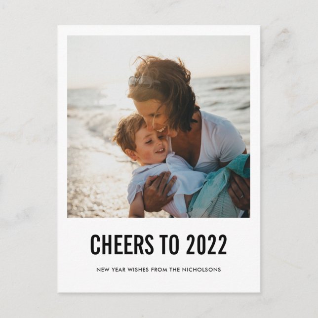Cartão Postal De Festividades Modern Cheers To 2022 New Year Script Photo  (Frente)