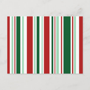 Cartão Postal De Festividades Modern Christmas Red, Green, White Stripes