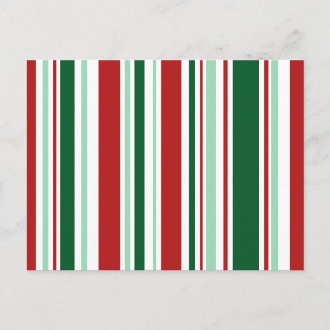 Cartão Postal De Festividades Modern Christmas Red, Green, White Stripes (Frente)