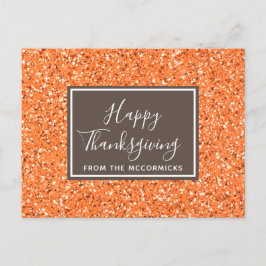 Cartão Postal De Festividades Modern Fall Orange Glitter Feliz Ação de Graças