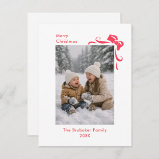 Cartão Postal De Festividades Modern Festive Red Bow Merry Christmas Photo