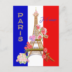 Cartão Postal De Festividades Modern Floral Paris je t'aime Eiffel Tower Viagem