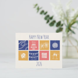 Cartão Postal De Festividades Modern Hand-Drawn Colorful New Year Elements 2026