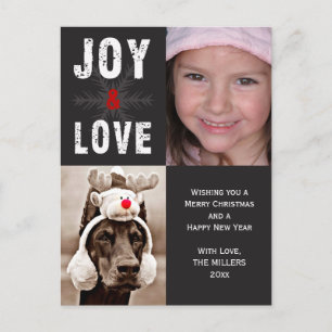 Cartão Postal De Festividades Modern Joy & Love Christmas Holiday Photo