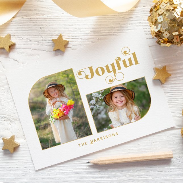 Cartão Postal De Festividades Modern Joyful Typography Half Arch 2-Photo (Criador carregado)