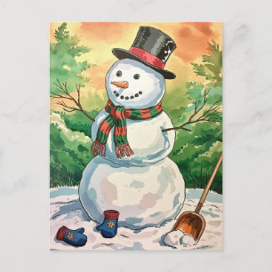 Cartão Postal De Festividades Modern Trendy Felry Natal Snowman