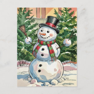 Cartão Postal De Festividades Modern Trendy Felry Natal Snowman