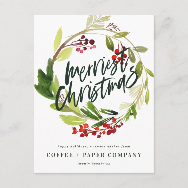 Cartão Postal De Festividades Moderna coroa botânica elegante (Frente)