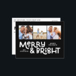 Cartão Postal De Festividades Moderna e mínima tipografia 3 fotos, diversão de N<br><div class="desc">Tudo pode não estar calmo,  mas tudo ainda pode ser brilhante com este divertido cartão de Natal colorido. Com espaço para 3 fotografias quadradas,  disponível numa seleção de cores.</div>