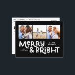 Cartão Postal De Festividades Moderna e mínima tipografia 3 fotos, diversão de N<br><div class="desc">Tudo pode não estar calmo,  mas tudo ainda pode ser brilhante com este divertido cartão de Natal colorido. Com espaço para 3 fotografias quadradas,  disponível numa seleção de cores.</div>