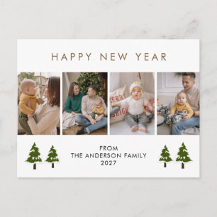 Cartão Postal De Festividades Moderno 4 Fotos Ano Novo Árvore de Pinheiro Minima