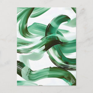 Cartão Postal De Festividades Moderno Abstrato de Traços de Pincel Verde Minimal