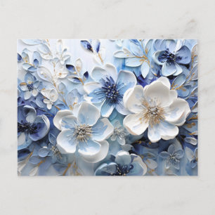 Cartão Postal De Festividades Moderno Botânico Floral Azul Branco Elegante