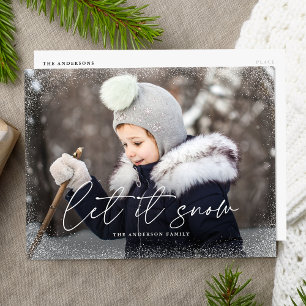 Cartão Postal De Festividades Moderno Deixar Que Ti Neve Foto Script