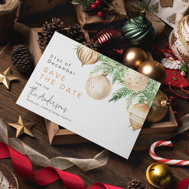 Cartão Postal De Festividades Moderno Dourado Natal Bauble Salve A Data (Criador carregado)